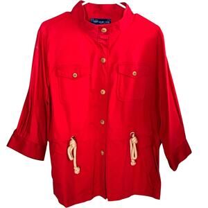 SUSAN GRAVER Women's Red Cotton Spring Summer Jacket ~ Plus Size 1X